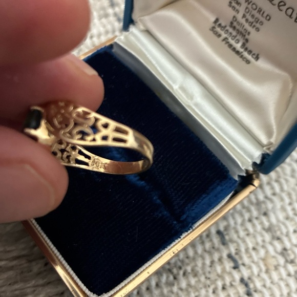14K Gold diamond Ring topaz filigree vtg 3g - Picture 4 of 6